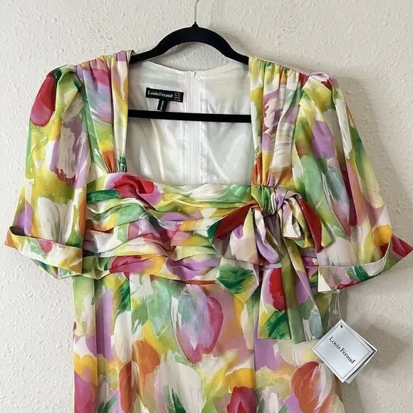 Vintage 1980s LOUIS FERAUD Tulip Floral Dress NEW Size US 12, UK 16 - Picture 2 of 9